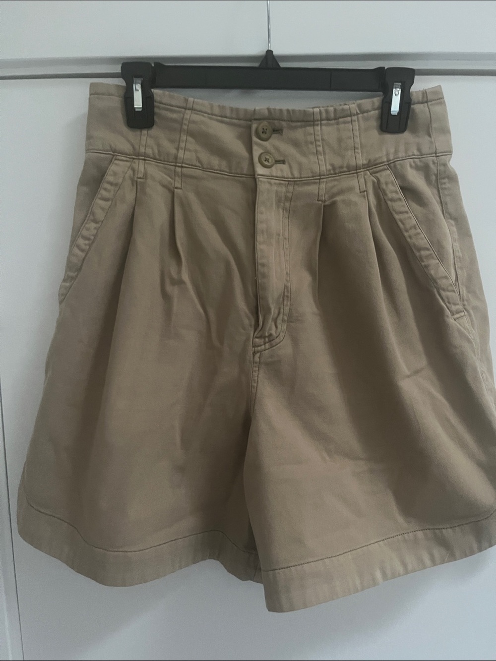 Free People High-Waist Pleated Khaki Shorts